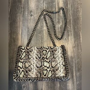 Aldo Greenwald Faux Snakeskin Crossbody Flap Bag with Gunmetal Chain Strap